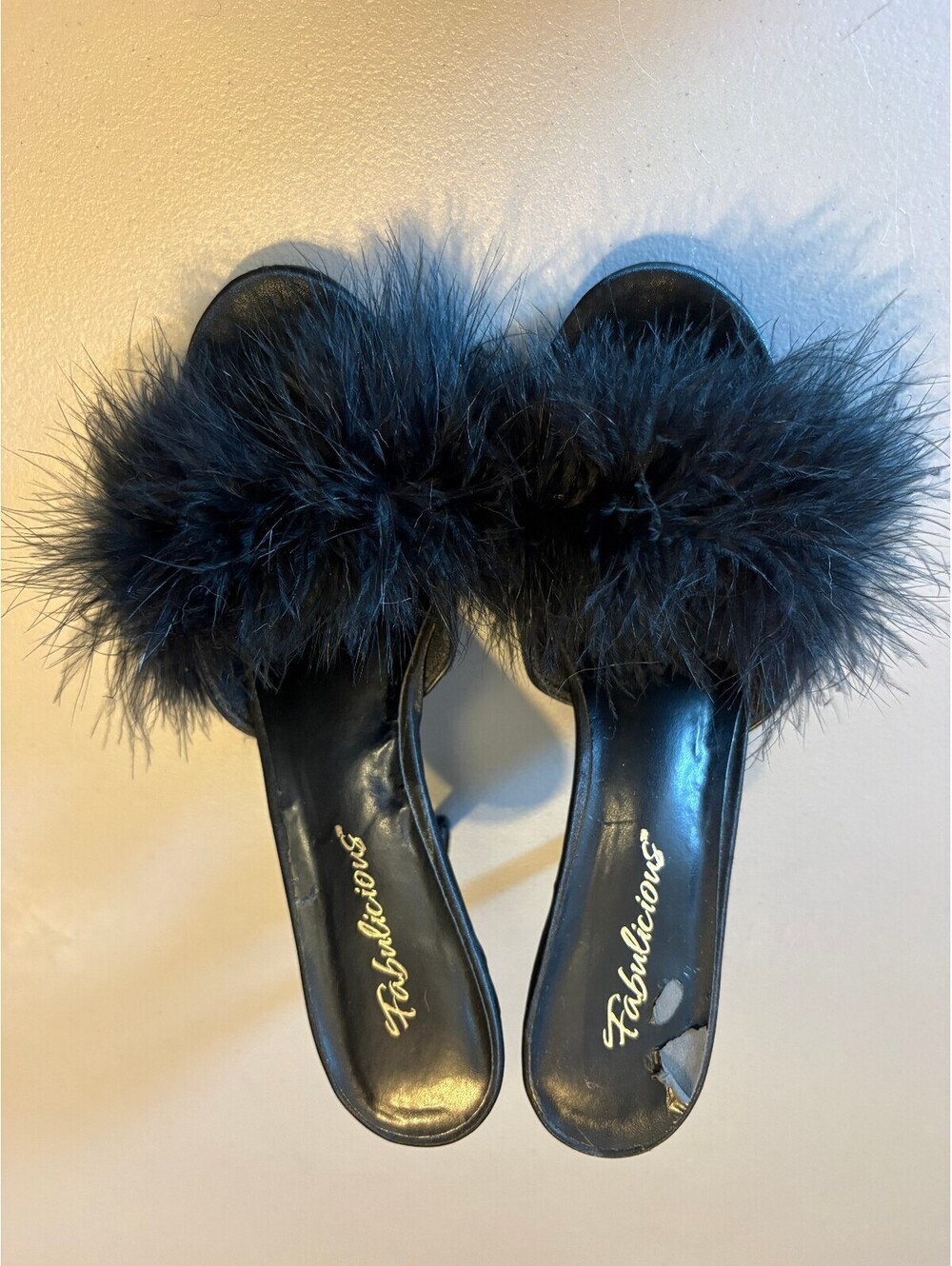 Fabulicious Black Feathered High Heel Slide Sandals Size 9